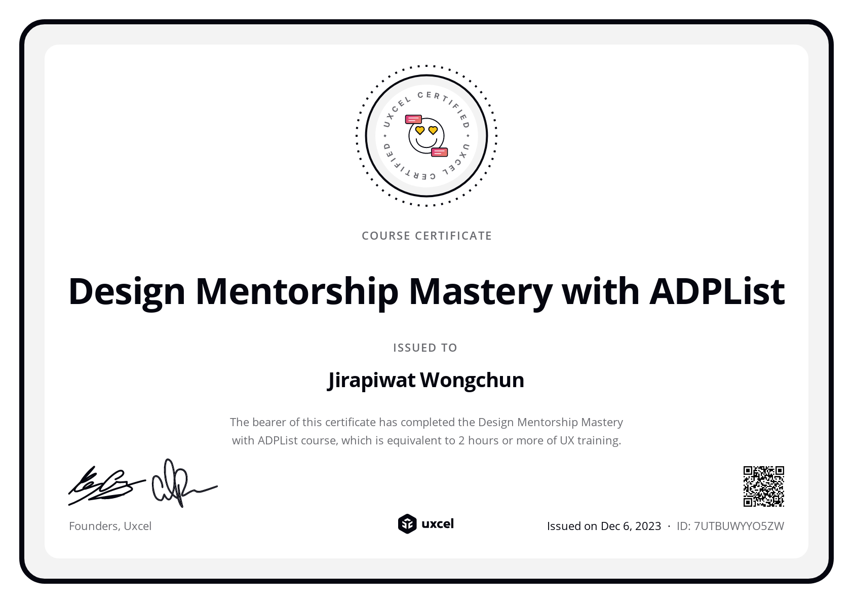 Jirapiwat Wongchun's certificate